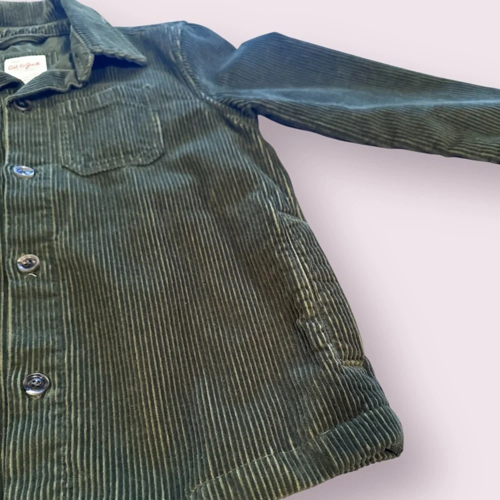 Youth Cat & Jack Dark Green Corduroy Button-Up Jacket Size S (6/7)